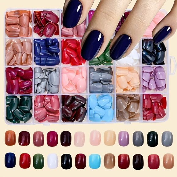 576pcs Pure Color Press-On Nails Set - Mixed Color System Short Square - Picture 1 of 9